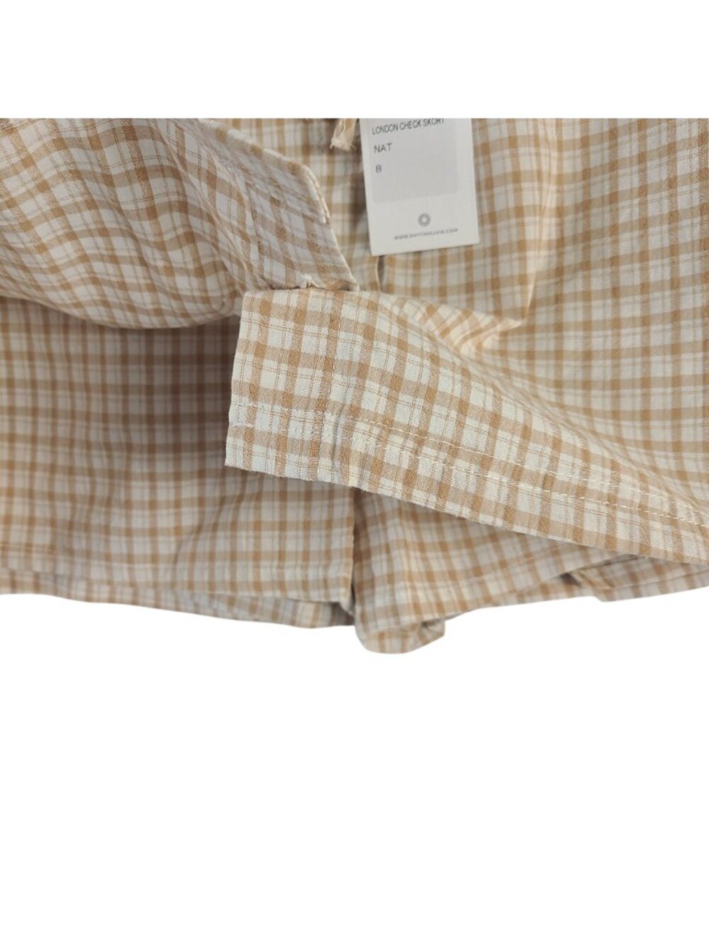 NEW Rhythm London Check Skort Beige & White Plaid Cotton Blend Women's Size 8 - Picture 3 of 8